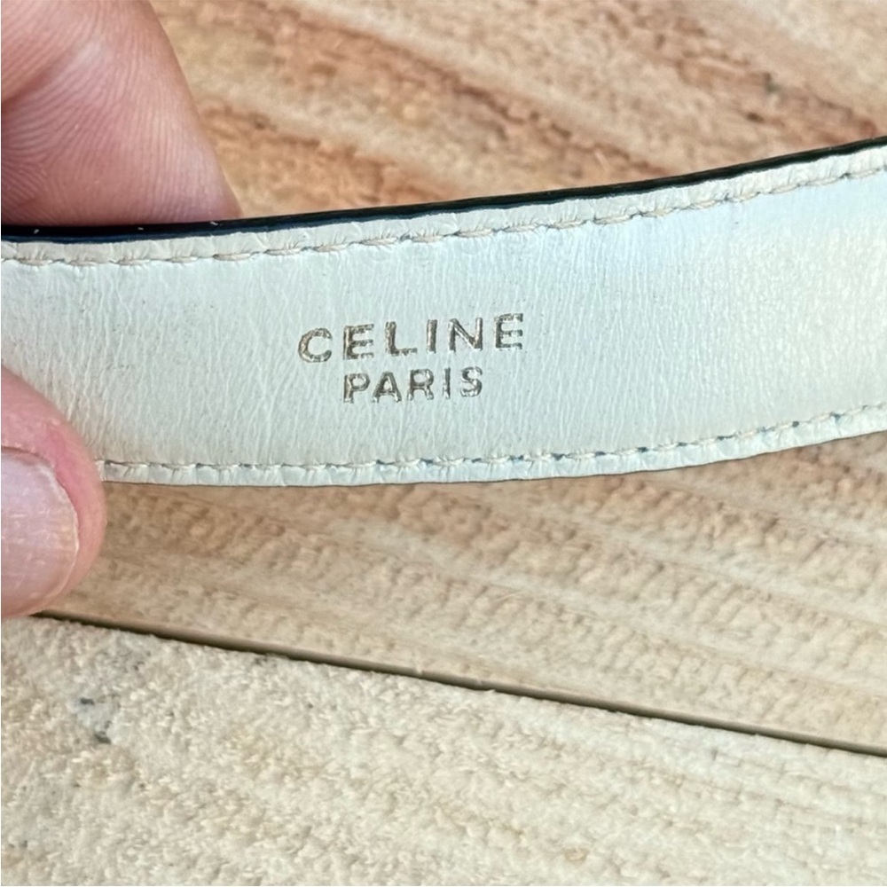 $500 CELINE Belt, Pink Leather, Gold-and-Silver Triomphe Buckle, Size 65 - Picture 2 of 9
